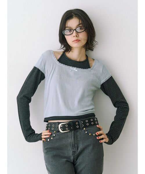 jouetie(ジュエティ)の「レイヤードライクホルターネックトップス ボーダー レオパード(Tシャツ/カットソー・レディース・ブラック/ブルー/オフホワイト・MEDIUM)」の14枚目の写真