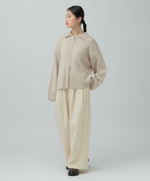 LEPSIM（レプシィム）の「5ゲージ編み柄ZIP襟カーディガン　634184（カーディガン/ボレロ・レディース・ライトグリーン/チャコールグレー/ブラウン/アイボリー・FREE）」の7枚目の写真