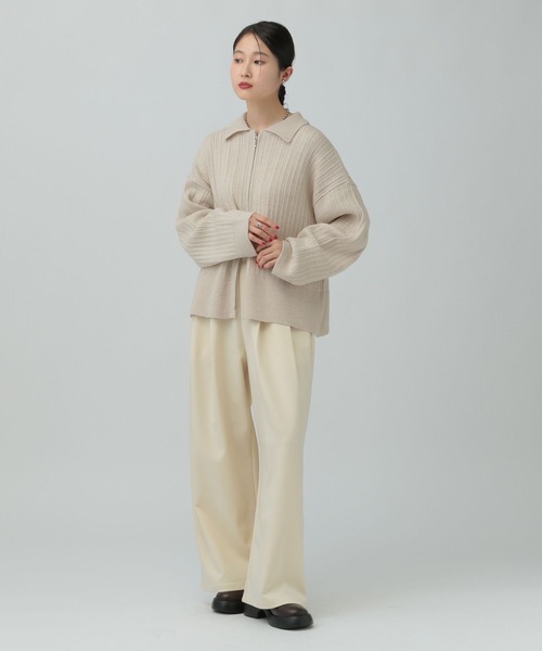 LEPSIM（レプシィム）の「5ゲージ編み柄ZIP襟カーディガン　634184（カーディガン/ボレロ・レディース・ライトグリーン/チャコールグレー/ブラウン/アイボリー・FREE）」の8枚目の写真