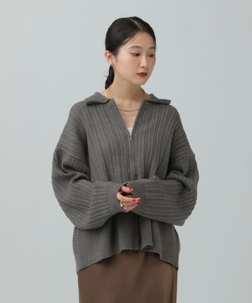 LEPSIM（レプシィム）の「5ゲージ編み柄ZIP襟カーディガン　634184（カーディガン/ボレロ・レディース・ライトグリーン/チャコールグレー/ブラウン/アイボリー・FREE）」の10枚目の写真
