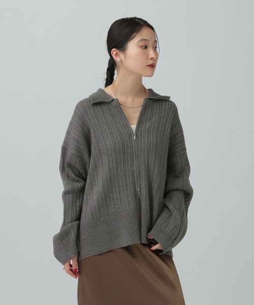 LEPSIM（レプシィム）の「5ゲージ編み柄ZIP襟カーディガン　634184（カーディガン/ボレロ・レディース・ライトグリーン/チャコールグレー/ブラウン/アイボリー・FREE）」の11枚目の写真