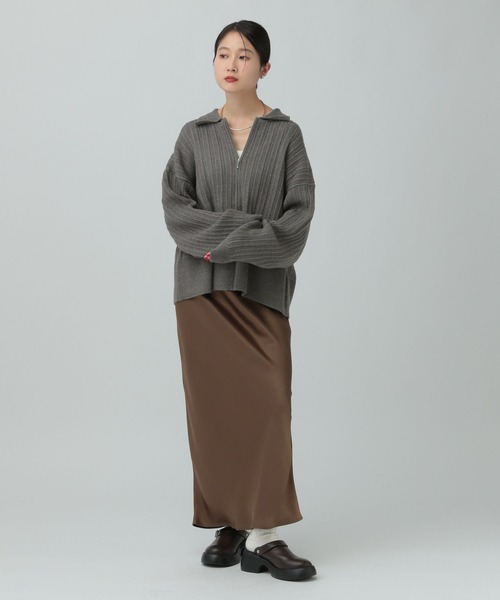 LEPSIM（レプシィム）の「5ゲージ編み柄ZIP襟カーディガン　634184（カーディガン/ボレロ・レディース・ライトグリーン/チャコールグレー/ブラウン/アイボリー・FREE）」の12枚目の写真