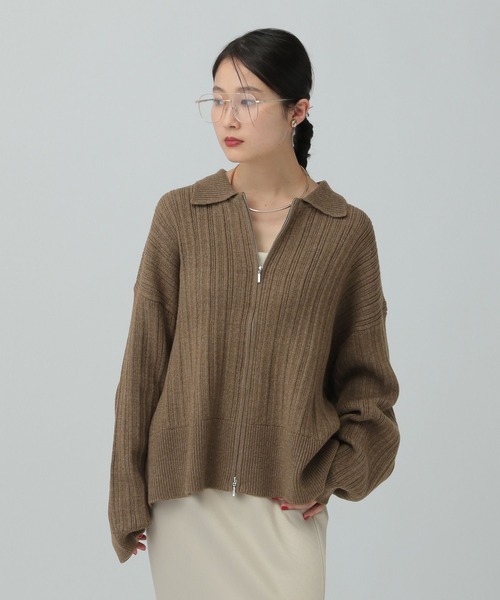 LEPSIM（レプシィム）の「5ゲージ編み柄ZIP襟カーディガン　634184（カーディガン/ボレロ・レディース・ライトグリーン/チャコールグレー/ブラウン/アイボリー・FREE）」の15枚目の写真