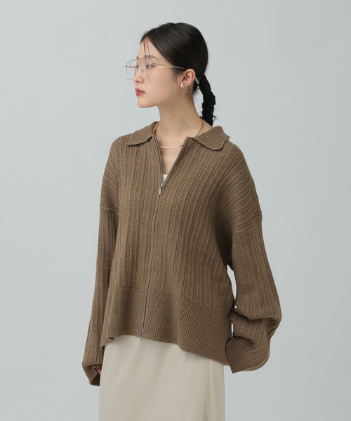 LEPSIM（レプシィム）の「5ゲージ編み柄ZIP襟カーディガン　634184（カーディガン/ボレロ・レディース・ライトグリーン/チャコールグレー/ブラウン/アイボリー・FREE）」の17枚目の写真