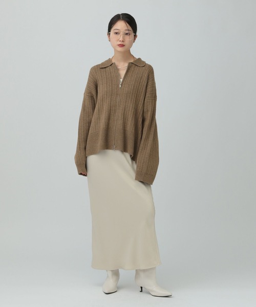 LEPSIM（レプシィム）の「5ゲージ編み柄ZIP襟カーディガン　634184（カーディガン/ボレロ・レディース・ライトグリーン/チャコールグレー/ブラウン/アイボリー・FREE）」の18枚目の写真