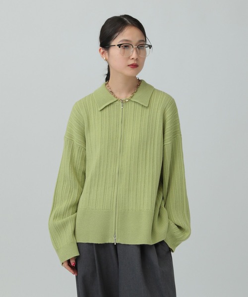 LEPSIM（レプシィム）の「5ゲージ編み柄ZIP襟カーディガン　634184（カーディガン/ボレロ・レディース・ライトグリーン/チャコールグレー/ブラウン/アイボリー・FREE）」の21枚目の写真