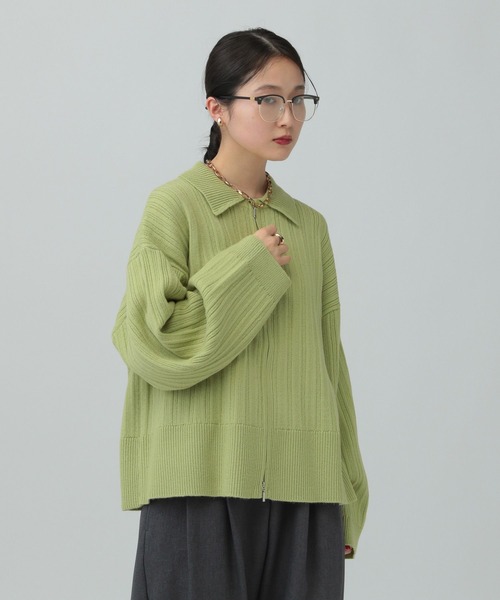 LEPSIM（レプシィム）の「5ゲージ編み柄ZIP襟カーディガン　634184（カーディガン/ボレロ・レディース・ライトグリーン/チャコールグレー/ブラウン/アイボリー・FREE）」の22枚目の写真