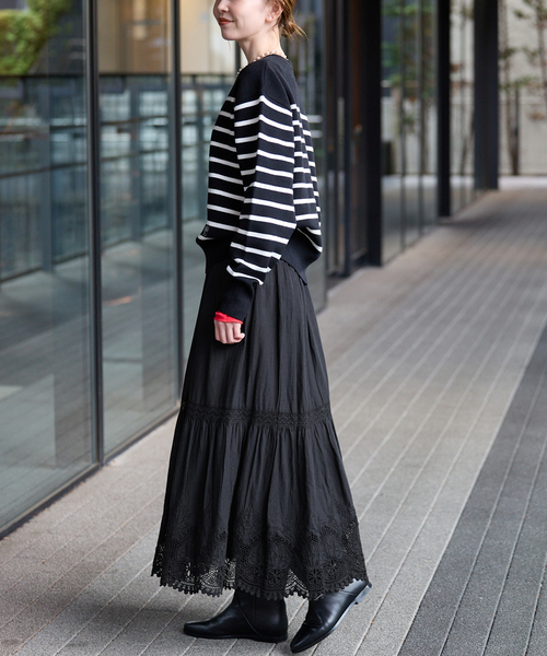 SLOBE IENA（スローブイエナ）の「《WEB限定/追加》コットンボイルケミカルレーススカート（スカート・レディース・ブラック・FREE）」の14枚目の写真