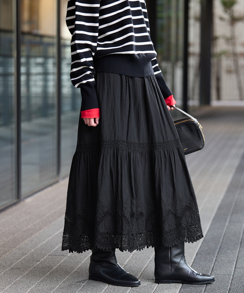 SLOBE IENA（スローブイエナ）の「《WEB限定/追加》コットンボイルケミカルレーススカート（スカート・レディース・ブラック・FREE）」の17枚目の写真
