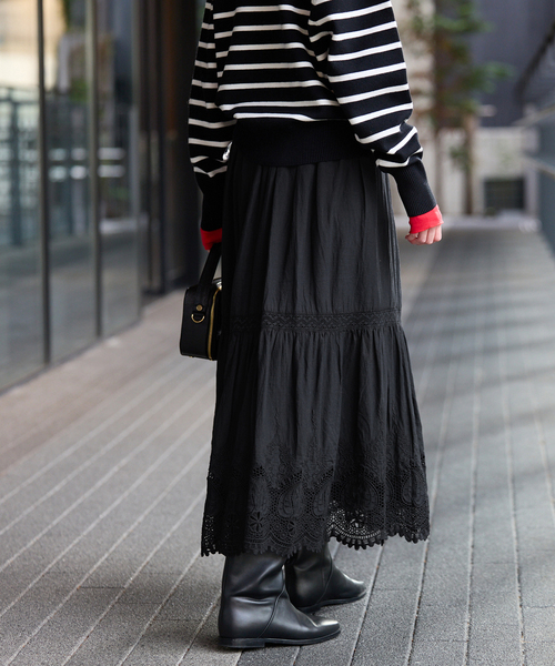 SLOBE IENA（スローブイエナ）の「《WEB限定/追加》コットンボイルケミカルレーススカート（スカート・レディース・ブラック・FREE）」の18枚目の写真