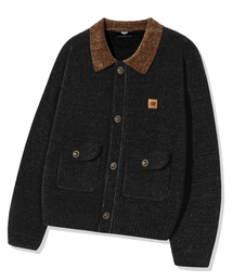 TRILLION（トリリオン）の「レザーパッチワークベルベットカーディガンニット_ブラック（ニット/セーター）」