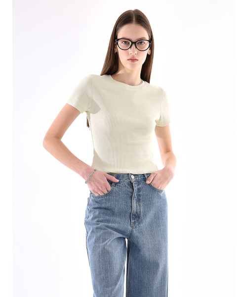 Bb' BENETTON(ビーフラットベネトン)の「リップフレアクロップ半袖Tシャツ (ライトカーキ)(Tシャツ/カットソー・レディース・その他・S/M)」の1枚目の写真