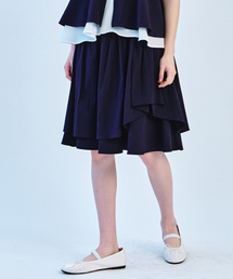 DRAPE BANDING MIDI SKIRT - NAVY