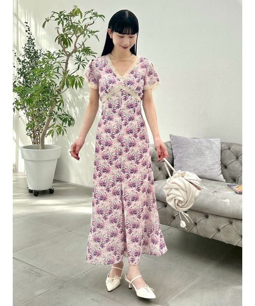 LILY BROWN（リリーブラウン）の「ロマンティックレーストリムプリントワンピース（ワンピース・レディース・パープル/ドット/オフホワイト・0/1）」の3枚目の写真