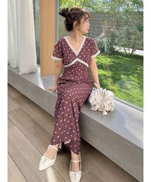 LILY BROWN | ロマンティックレーストリムプリントワンピース(ワンピース)