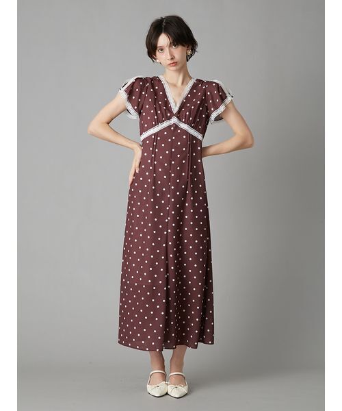 LILY BROWN（リリーブラウン）の「ロマンティックレーストリムプリントワンピース（ワンピース・レディース・パープル/ドット/オフホワイト・0/1）」の14枚目の写真