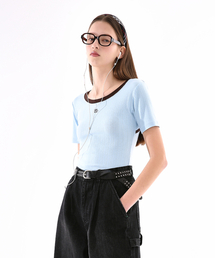ビビカットオフクルーネック半袖Tシャツ(Sky Blue)