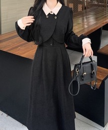 Diosfront（ディオスフロント）の「配色襟レイヤード風コーヂュロイワンピース（ワンピース）」