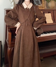 Diosfront（ディオスフロント）の「配色襟レイヤード風コーヂュロイワンピース（ワンピース）」