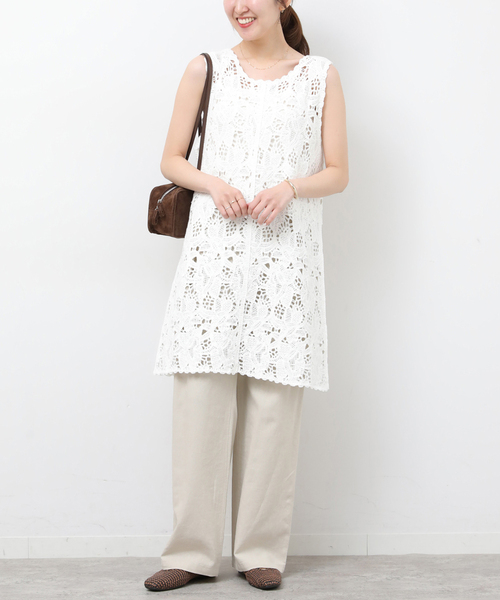 26SS新作］エンブロイダリークロシェレースチュニック（チュニック
