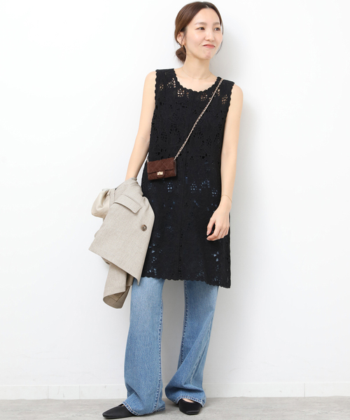 JOURNAL STANDARD relume（ジャーナルスタンダード　レリューム）の「［26SS新作］エンブロイダリークロシェレースチュニック（チュニック・レディース・ホワイト/ブラック・FREE）」の8枚目の写真