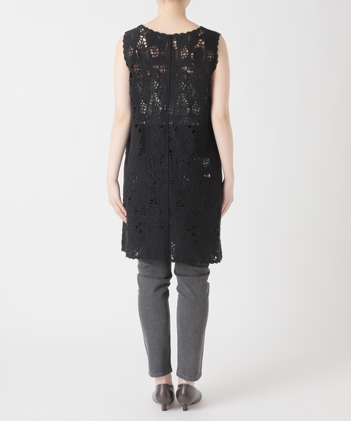 新品 タグ付き シフォン レースチュニック ブラック 26SS新作］エンブロイダリークロシェレースチュニック（チュニック