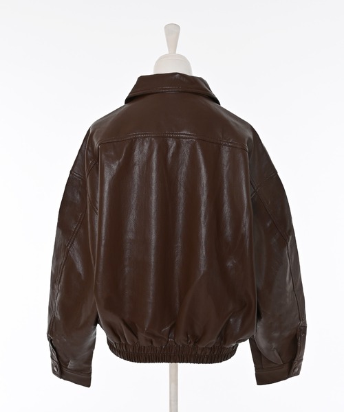 Narcissus（ナルシス）の「レザーブルゾン/比翼仕立て/モード（ブルゾン・レディース・ブラウン/ブラック・FREE）」の3枚目の写真