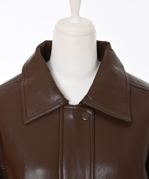Narcissus（ナルシス）の「レザーブルゾン/比翼仕立て/モード（ブルゾン・レディース・ブラウン/ブラック・FREE）」の4枚目の写真