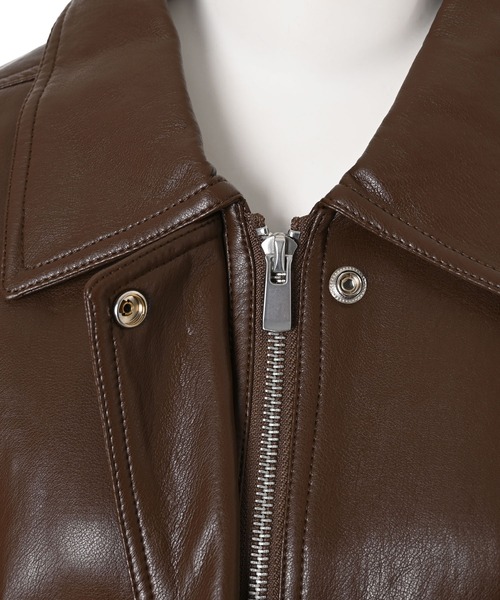 Narcissus（ナルシス）の「レザーブルゾン/比翼仕立て/モード（ブルゾン・レディース・ブラウン/ブラック・FREE）」の5枚目の写真