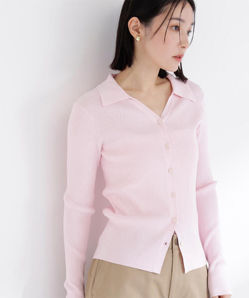 NATURAL BEAUTY BASIC(ナチュラルビューティーベーシック)の「◇【WEB限定カラー:オレンジ】襟付Vネックリブニット(カーディガン/ボレロ・レディース・チャコールグレー/オフホワイト/ベージュ/オレンジ/ピンク・FREE)」の10枚目の写真