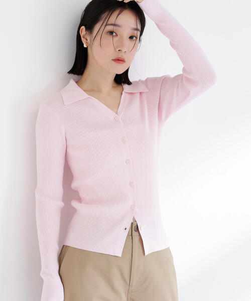 NATURAL BEAUTY BASIC(ナチュラルビューティーベーシック)の「◇【WEB限定カラー:オレンジ】襟付Vネックリブニット(カーディガン/ボレロ・レディース・チャコールグレー/オフホワイト/ベージュ/オレンジ/ピンク・FREE)」の12枚目の写真