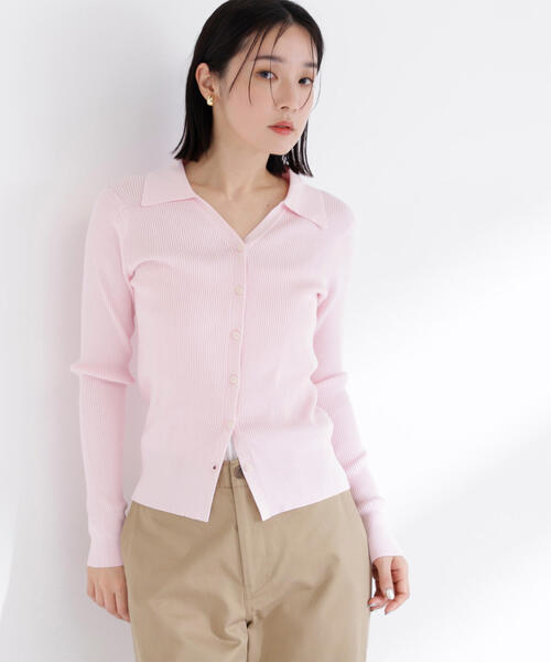 NATURAL BEAUTY BASIC(ナチュラルビューティーベーシック)の「◇【WEB限定カラー:オレンジ】襟付Vネックリブニット(カーディガン/ボレロ・レディース・チャコールグレー/オフホワイト/ベージュ/オレンジ/ピンク・FREE)」の16枚目の写真