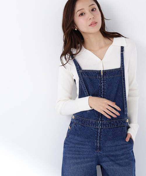 NATURAL BEAUTY BASIC(ナチュラルビューティーベーシック)の「◇【WEB限定カラー:オレンジ】襟付Vネックリブニット(カーディガン/ボレロ・レディース・チャコールグレー/オフホワイト/ベージュ/オレンジ/ピンク・FREE)」の2枚目の写真