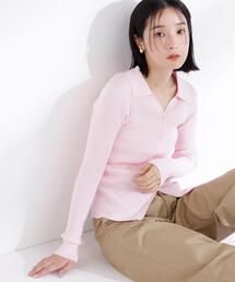 NATURAL BEAUTY BASIC（ナチュラルビューティーベーシック）の「◇【WEB限定カラー:オレンジ】襟付Vネックリブニット（カーディガン/ボレロ）」