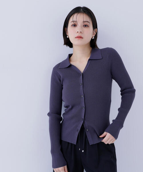 NATURAL BEAUTY BASIC(ナチュラルビューティーベーシック)の「◇【WEB限定カラー:オレンジ】襟付Vネックリブニット(カーディガン/ボレロ・レディース・チャコールグレー/オフホワイト/ベージュ/オレンジ/ピンク・FREE)」の3枚目の写真