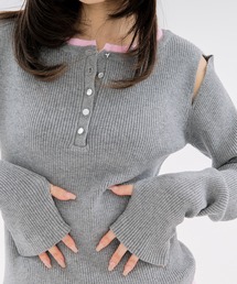 Ezick | layered henry lib knit カットアウトレイヤードデザインヘンリーニット(ニット/セーター)