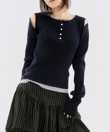 layered henry lib knit カットアウトレイヤードデザインヘンリーニット