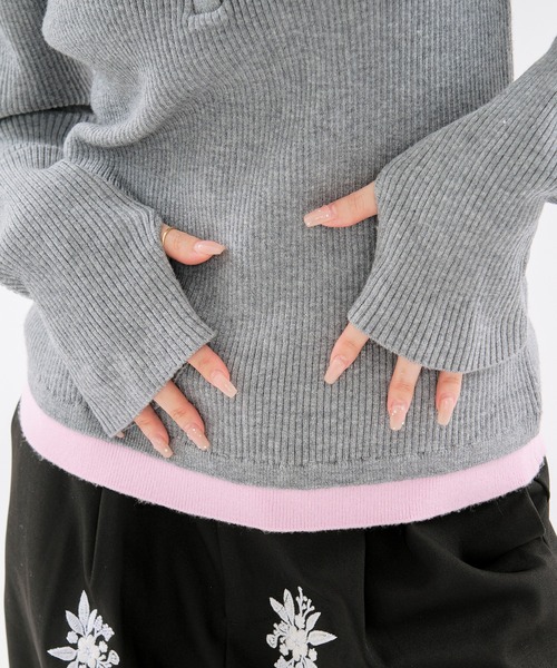 Ezick(エジック)の「layered henry lib knit カットアウトレイヤードデザインヘンリーニット(ニット/セーター・レディース・ブルー/グレー・FREE)」の16枚目の写真