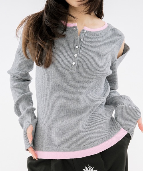 Ezick(エジック)の「layered henry lib knit カットアウトレイヤードデザインヘンリーニット(ニット/セーター・レディース・ブルー/グレー・FREE)」の20枚目の写真