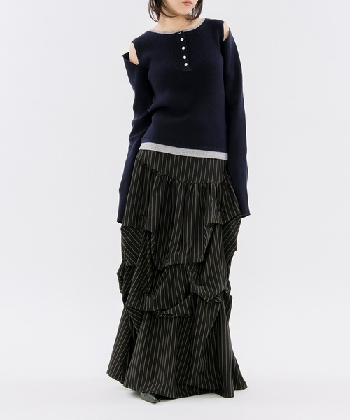 Ezick(エジック)の「layered henry lib knit カットアウトレイヤードデザインヘンリーニット(ニット/セーター・レディース・ブルー/グレー・FREE)」の12枚目の写真