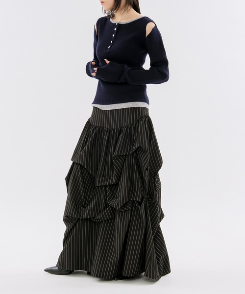 Ezick(エジック)の「layered henry lib knit カットアウトレイヤードデザインヘンリーニット(ニット/セーター・レディース・ブルー/グレー・FREE)」の14枚目の写真