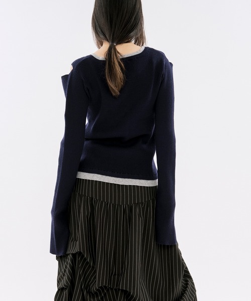 Ezick(エジック)の「layered henry lib knit カットアウトレイヤードデザインヘンリーニット(ニット/セーター・レディース・ブルー/グレー・FREE)」の8枚目の写真