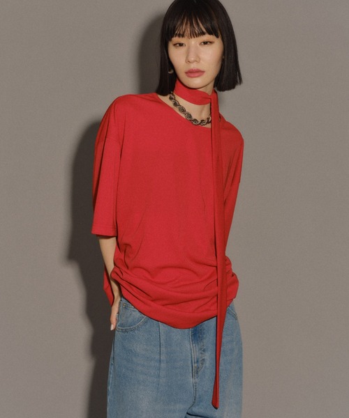 yae（ヤエ）の「Bowtie T-blouse / ボウタイ付きT-ブラウス（シャツ/ブラウス・レディース・レッド/ブラック/グレー・FREE）」の10枚目の写真