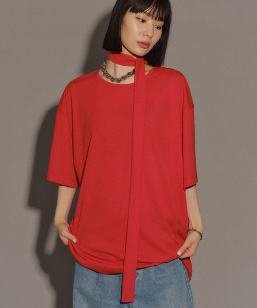 yae（ヤエ）の「Bowtie T-blouse / ボウタイ付きT-ブラウス（シャツ/ブラウス・レディース・レッド/ブラック/グレー・FREE）」の17枚目の写真