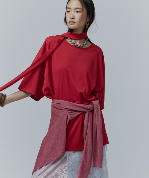 yae（ヤエ）の「Bowtie T-blouse / ボウタイ付きT-ブラウス（シャツ/ブラウス・レディース・レッド/ブラック/グレー・FREE）」の22枚目の写真