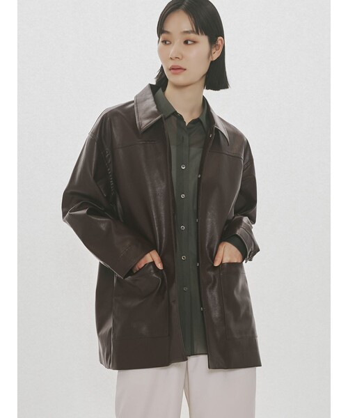 MIDIUMISOLID for Ladies シンセティックレザーオーバーサイズブルゾン