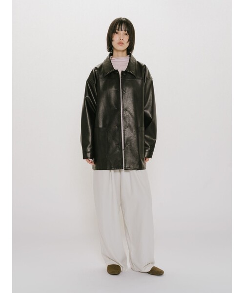 MIDIUMISOLID(ミディウミソリッド)の「MIDIUMISOLID for Ladies シンセティックレザーオーバーサイズブルゾン(ダウンジャケット/コート・レディース・ブラウン/ブラック・FREE)」の19枚目の写真