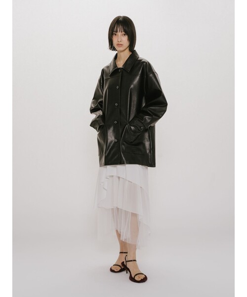 MIDIUMISOLID(ミディウミソリッド)の「MIDIUMISOLID for Ladies シンセティックレザーオーバーサイズブルゾン(ダウンジャケット/コート・レディース・ブラウン/ブラック・FREE)」の6枚目の写真