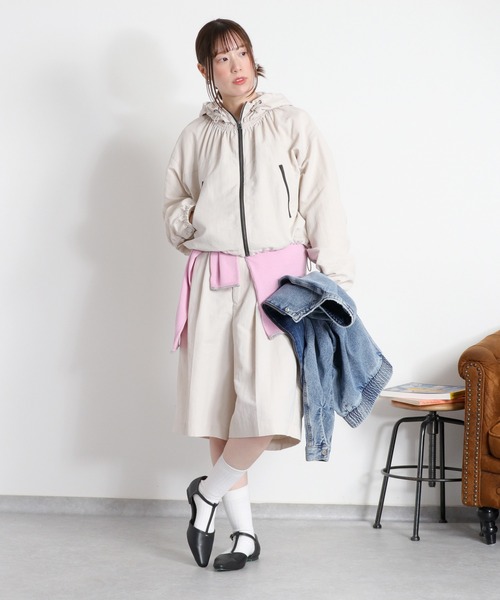 cepo(セポ)の「〈セットアップ対応〉撥水・UV・ウォッシャブル 2wayグログランショートドロストジャケット(ブルゾン・レディース・ベージュ/ブラック/グレー・M)」の4枚目の写真