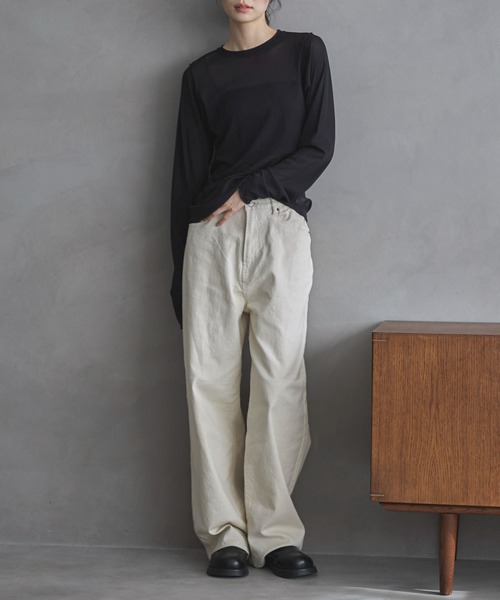 feepur（フェピュール）の「クルーネックシアートップス（Tシャツ/カットソー・レディース・ブラック/オフホワイト・MEDIUM）」の7枚目の写真